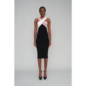 NWT Le Superbe Drinks on You Black Ribbed Bodycon Strappy Midi Dress size Medium